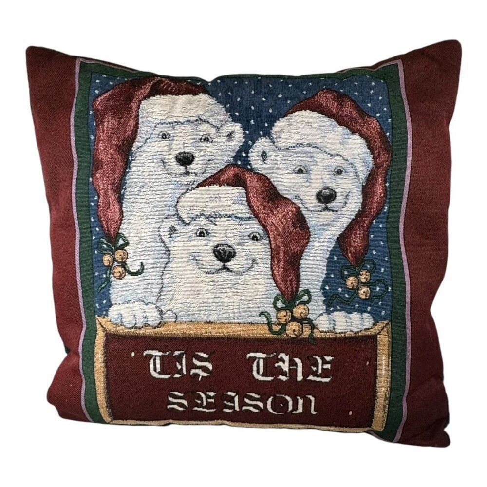 Coca Cola Tapestry Holiday Pillow With Santa Hat Polar Bears Tis The Season Text